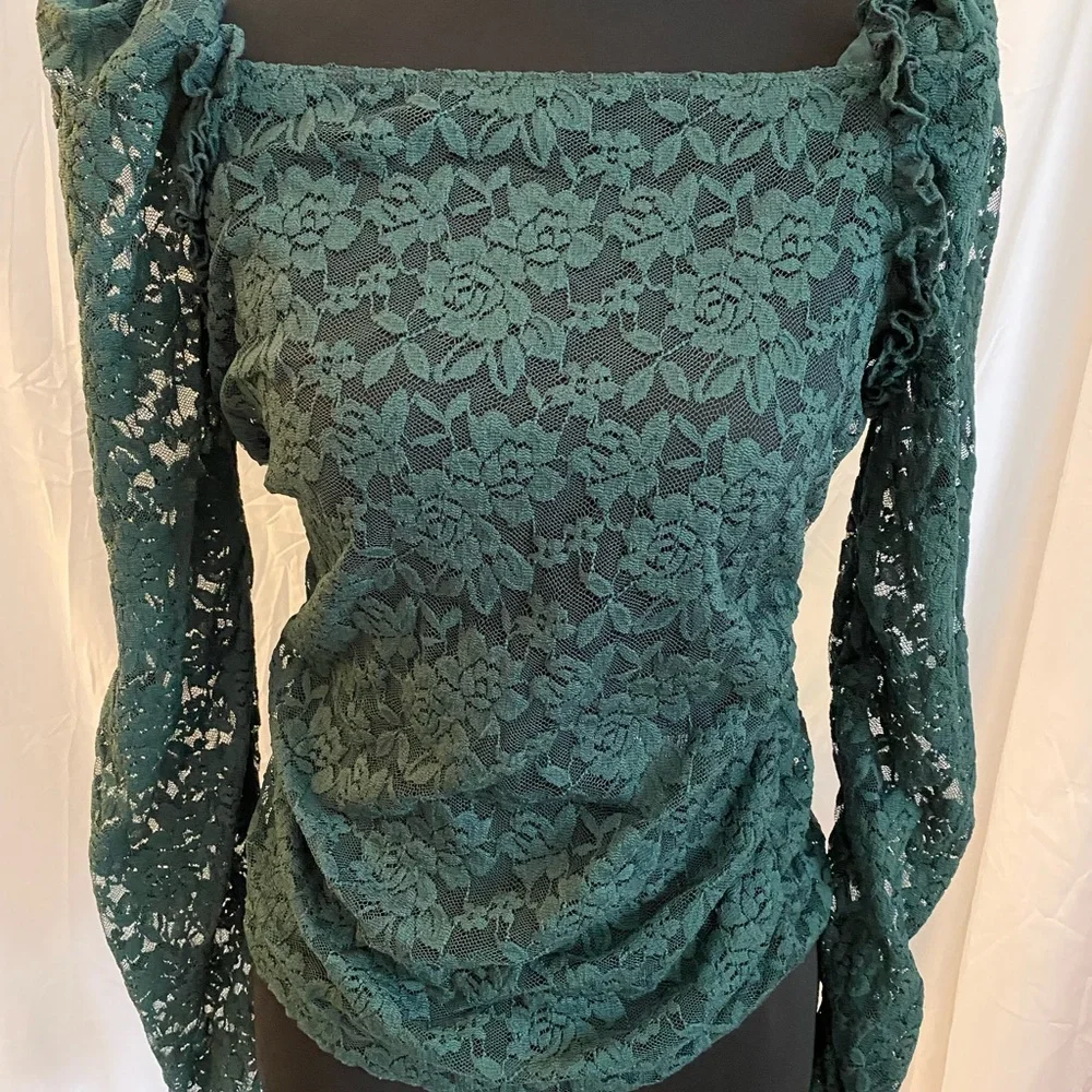 Anthropologie Forest Green Lace Blouse